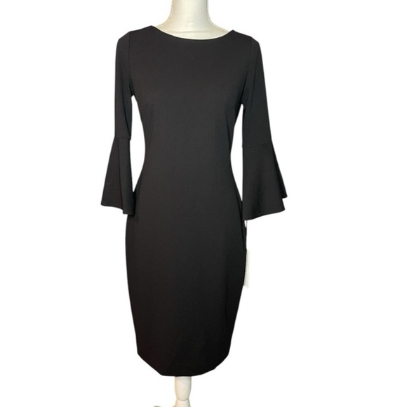 Calvin Klein NWT 3/4 Bell Sleeve Boat Neck Sheath Dress Black Women’s Size 4 - Picture 3 of 10